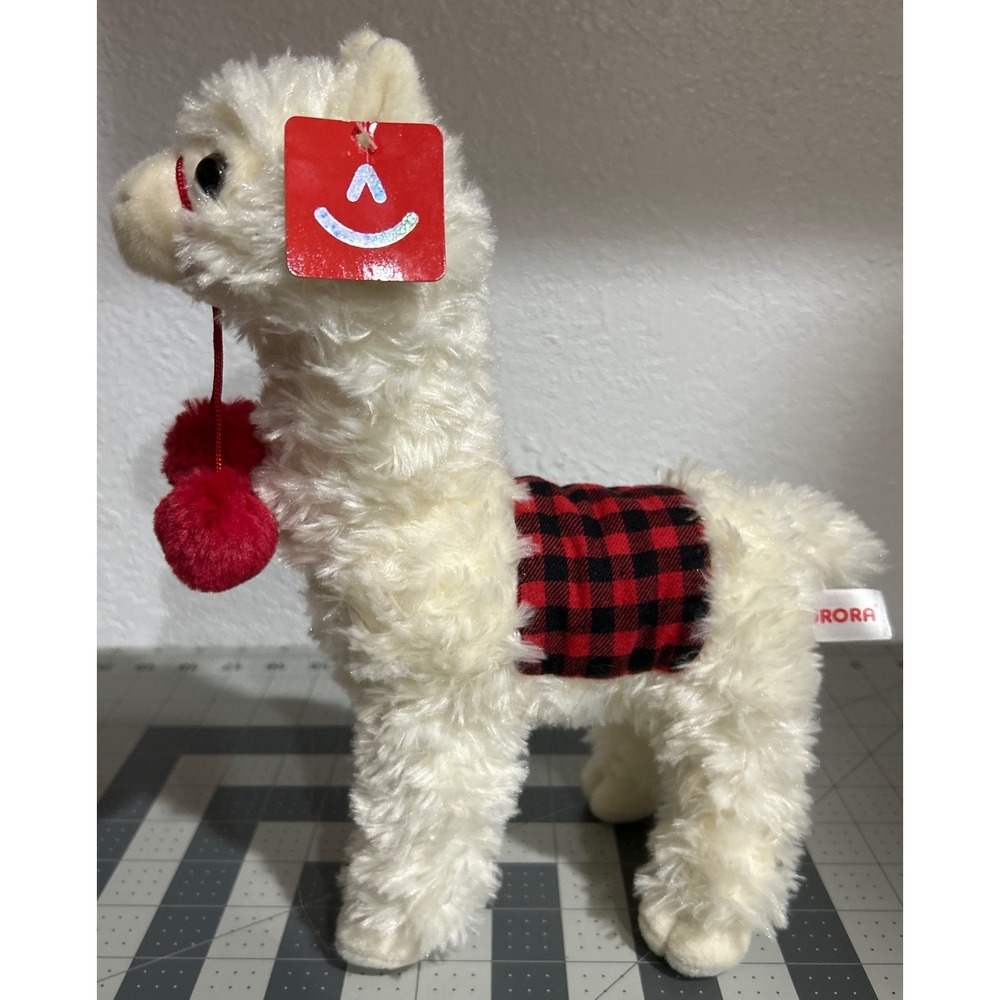 Aurora Alpaca Plush Cream Buffalo Plaid 99073 NEW with tags 11in Stuffed Toy